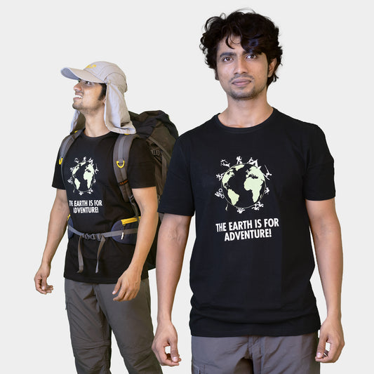 Fitrangi Black Earth Tshirt | Adventure Tshirt | Earth is for Adventure | Half Sleeve T-Shirt | Cotton T-Shirt